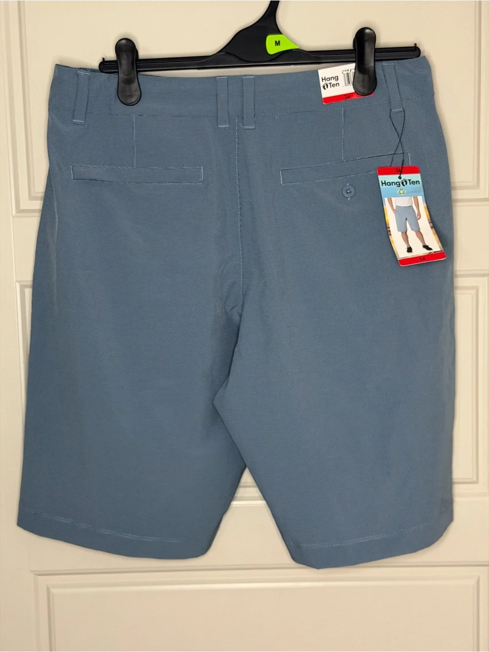 Hang Ten Men's Hybrid Walkshorts Blue Micro Check 4-Way Stretch Size 34 NWT